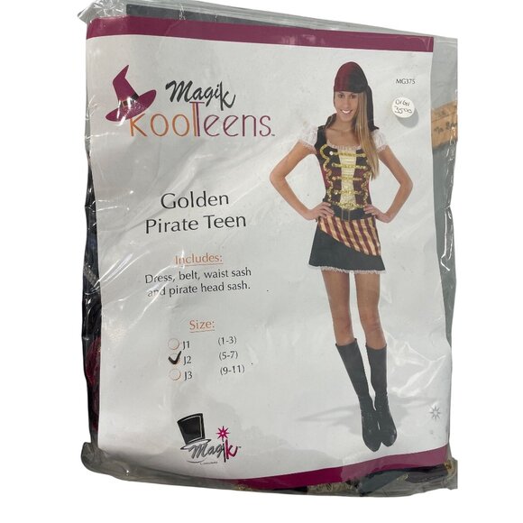 Golden Pirate Teen Costume J2 Size 5-7 Magik KoolTeens Red Gold Halloween NEW - Picture 2 of 6